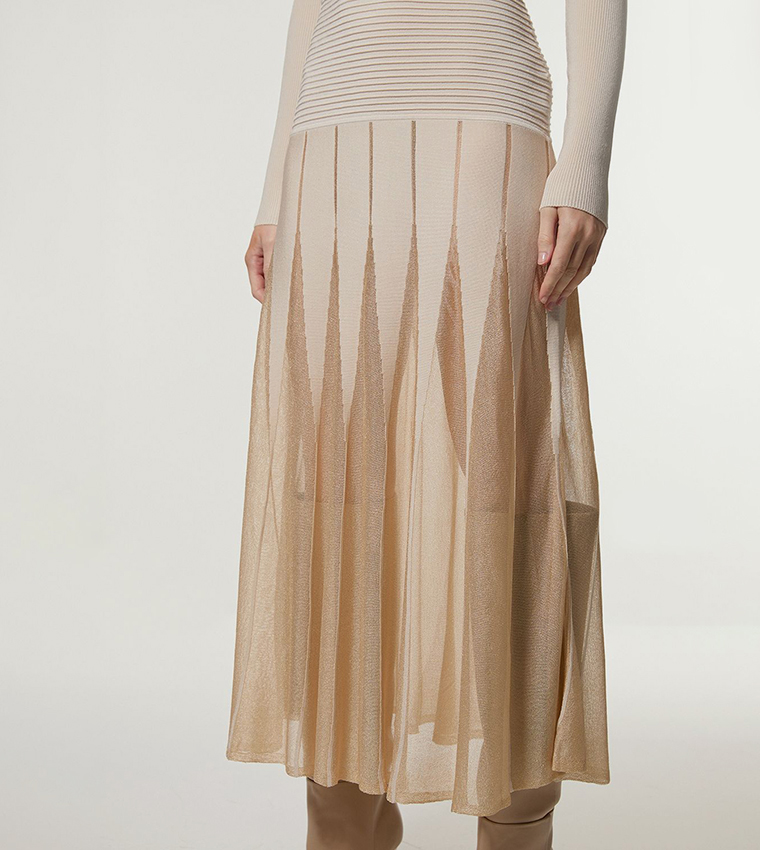 Slinky Knit Scooped Neck Sheer Detail Maxi Dress