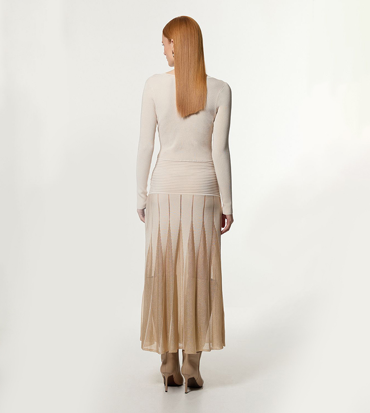 Slinky Knit Scooped Neck Sheer Detail Maxi Dress