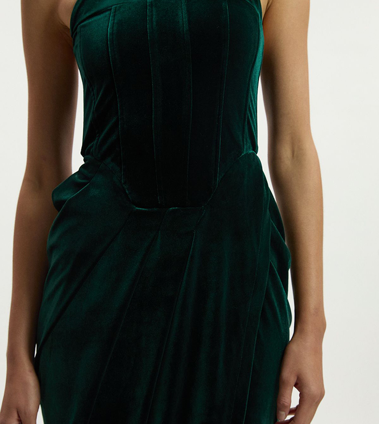 Tailored Velvet Halter Neck Midi Dress
