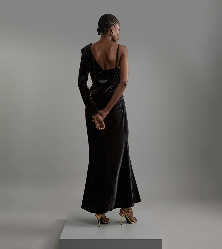 Buy Karen Millen Velvet Asymmetric One Shoulder Tailored Maxi