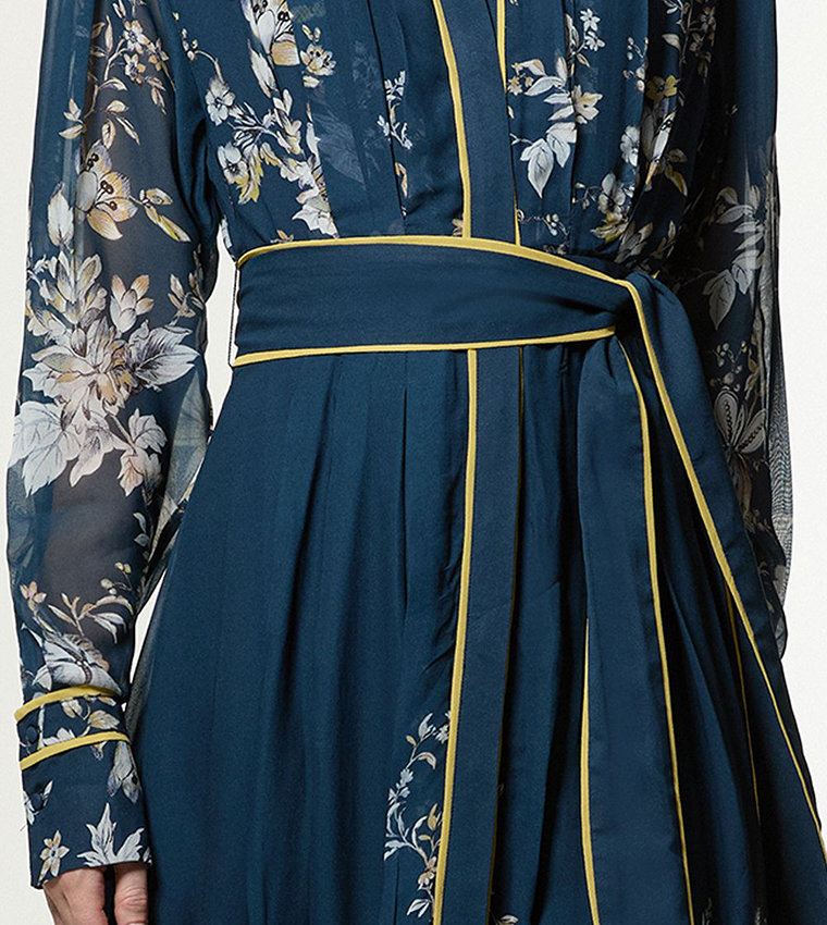 Printed Woven Balloon Sleeves Shirt Maxi Dress
