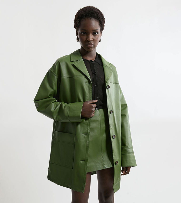 karen millen green leather jacket