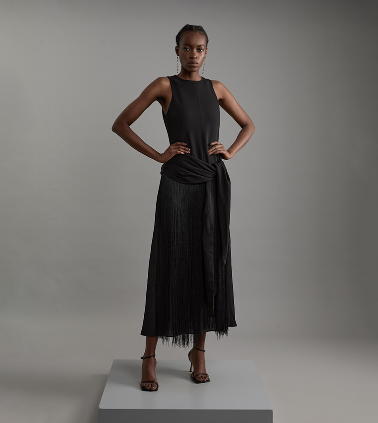 Buy Karen Millen Tall Tassel Detail Halter Neck Tailored Midi Dress In Black | 6thstreet UAE Buy Karen Millen Tall Tassel Detail Halter Neck Tailored Midi Dress In Black | 6thstreet UAE