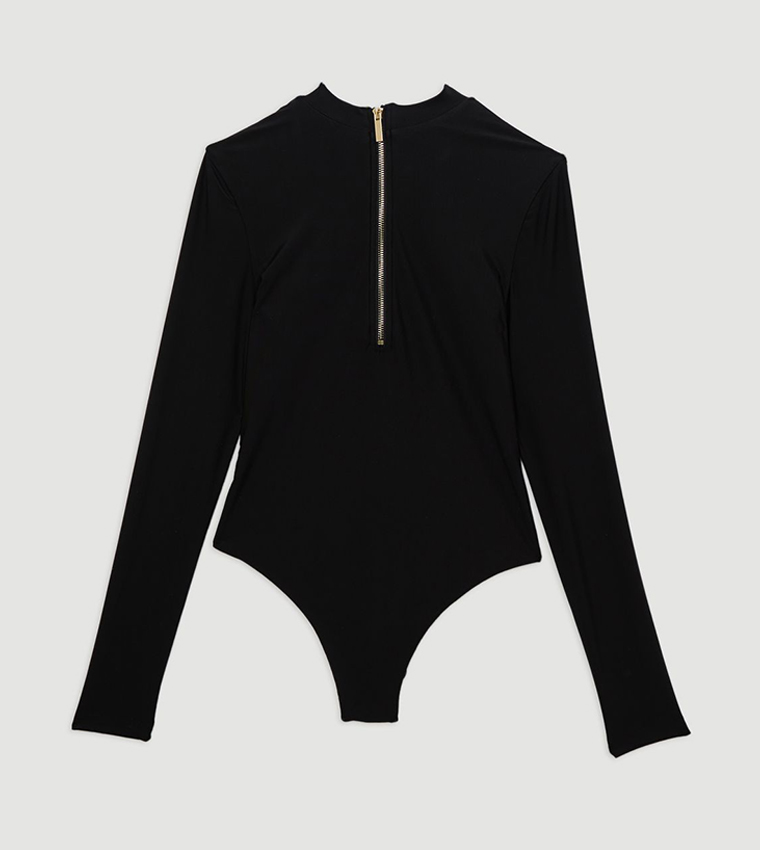 Long Sleeves Gold Zip Swimsuit
