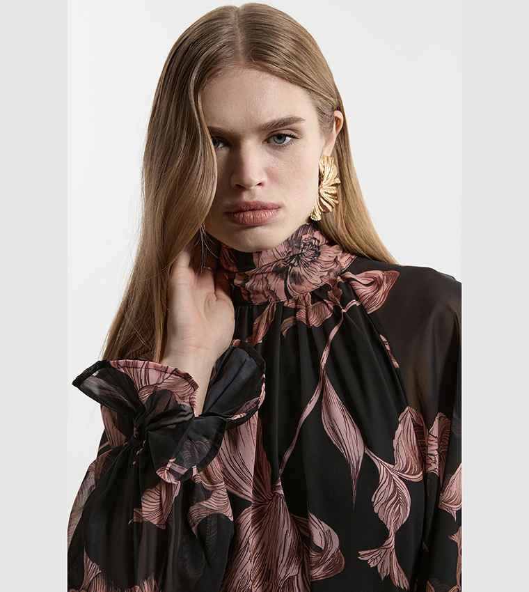 Petite Georgette Tie Neck Woven Mini Dress