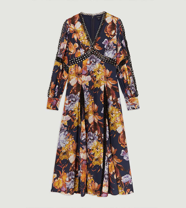 Tall Floral Printed Studded Lace Woven Maxi Dress