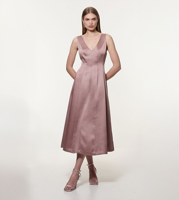 Petite Viscose Satin Seam Detail Midi Dress