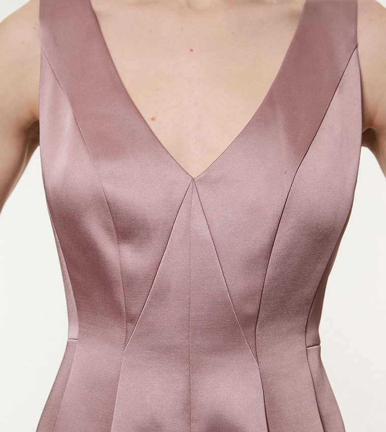 Petite Viscose Satin Seam Detail Midi Dress