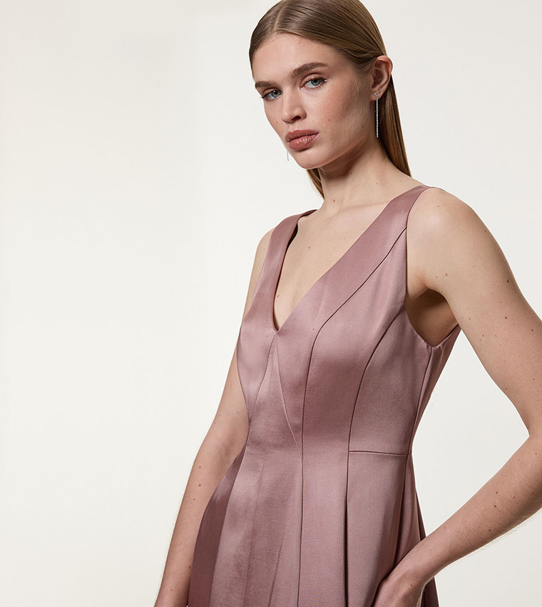 Petite Viscose Satin Seam Detail Midi Dress