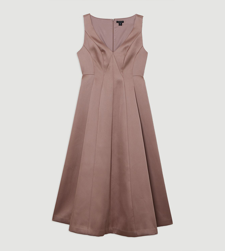 Petite Viscose Satin Seam Detail Midi Dress