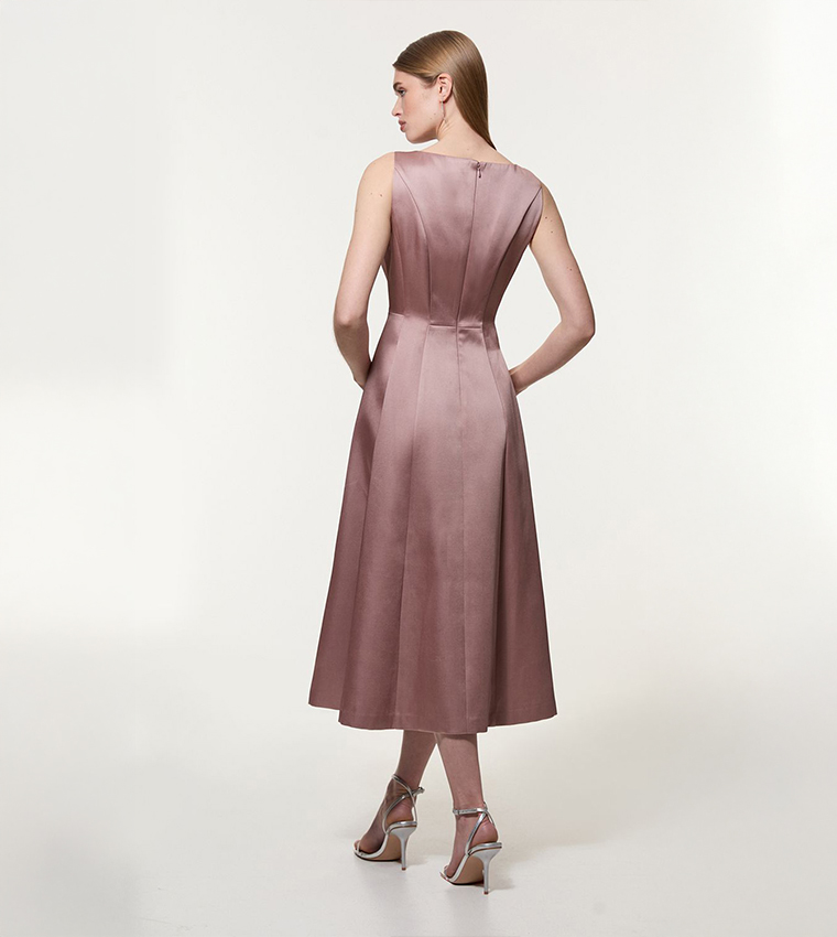 Petite Viscose Satin Seam Detail Midi Dress