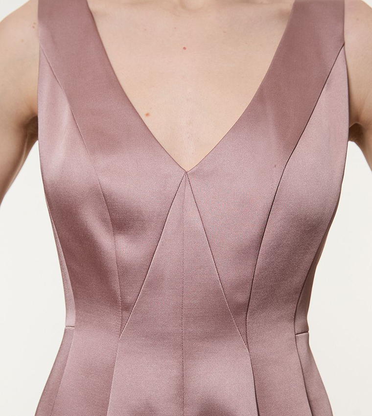 Viscose Satin Structured Tailored Seam Detail Midi Dress