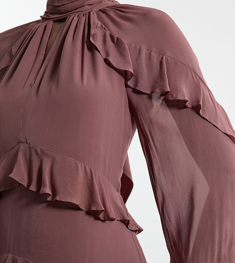 فستان ماكسي منسوج فيسكوز جورجيت بكشكشة للمقاسات الطويلة  