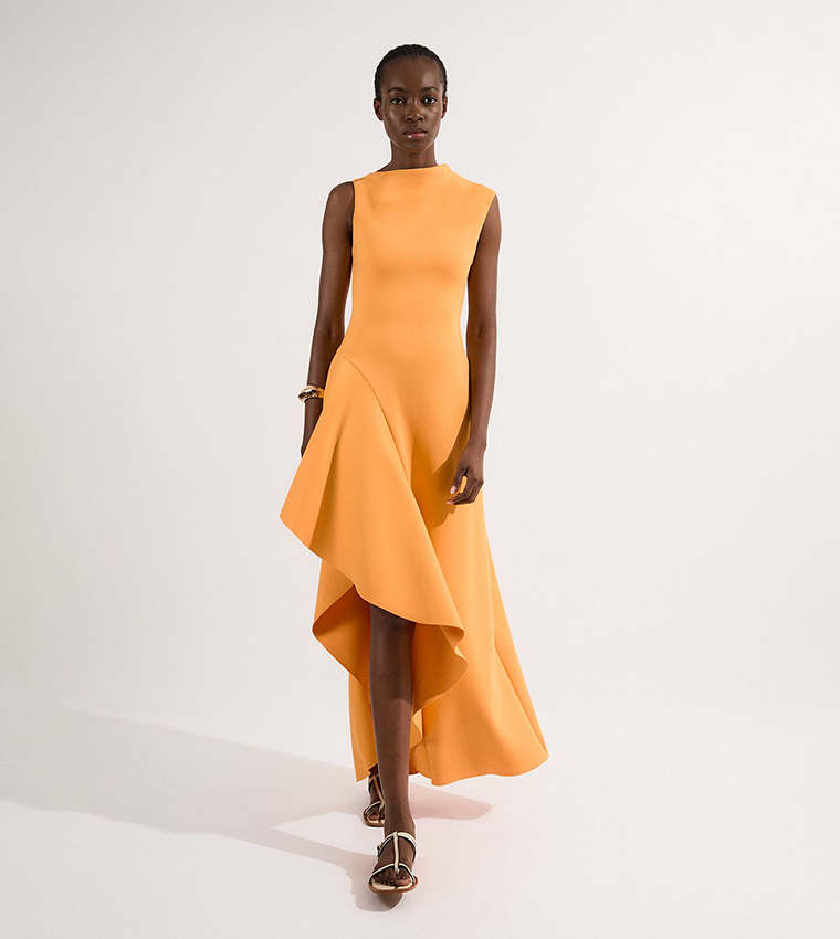 Buy Karen Millen Scuba Drama Ruffle Hem Woven Maxi Dress In Orange |  6thStreet Saudi Arabia