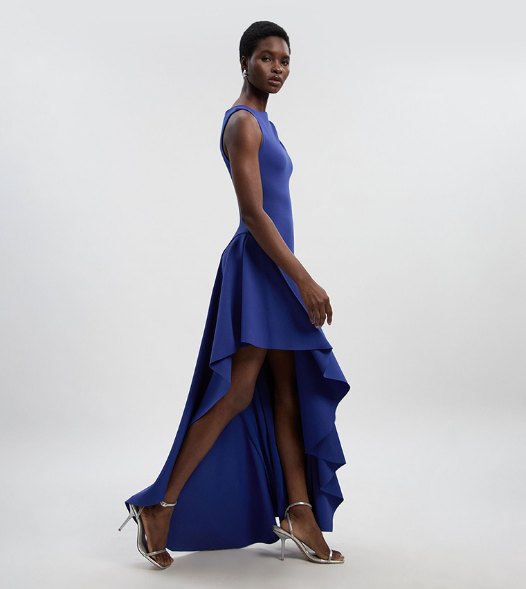 Scuba Drama Ruffle Hem Maxi Dress