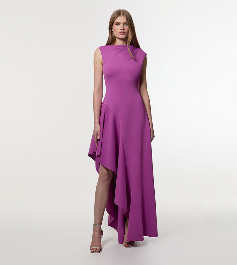 Scuba Ruffle Hem Woven Maxi Dress