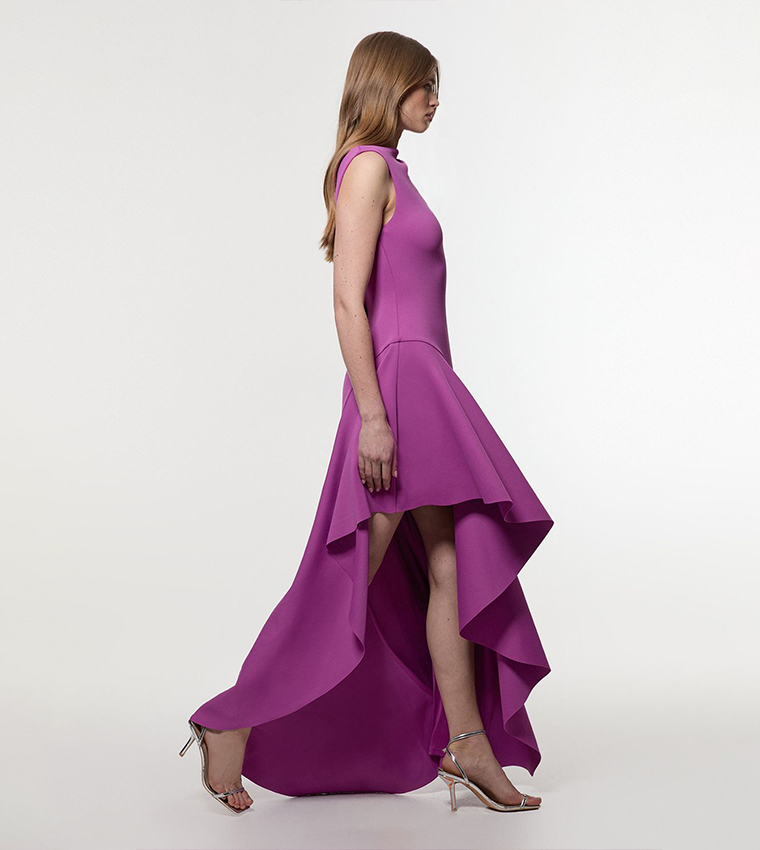 Scuba Ruffle Hem Woven Maxi Dress