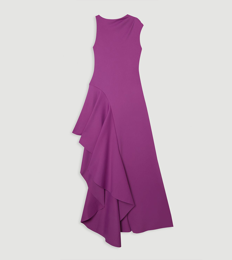 Scuba Ruffle Hem Woven Maxi Dress