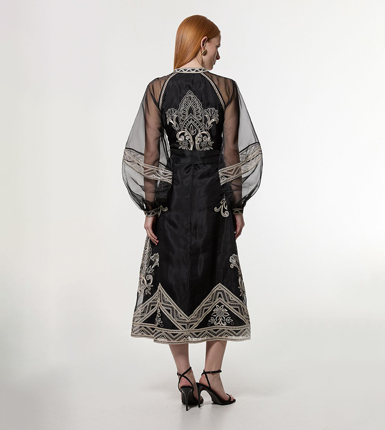 Buy Karen Millen Embroidered Organdie Balloon Sleeves Woven Midi Dress In Black | 6thstreet Qatar Buy Karen Millen Embroidered Organdie Balloon Sleeves Woven Midi Dress In Black | 6thstreet Qatar