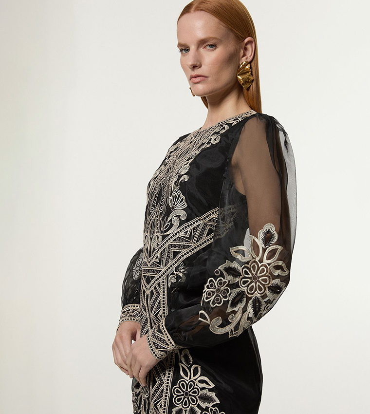 Buy Karen Millen Petite Embroidered Organdie Balloon Sleeves Woven