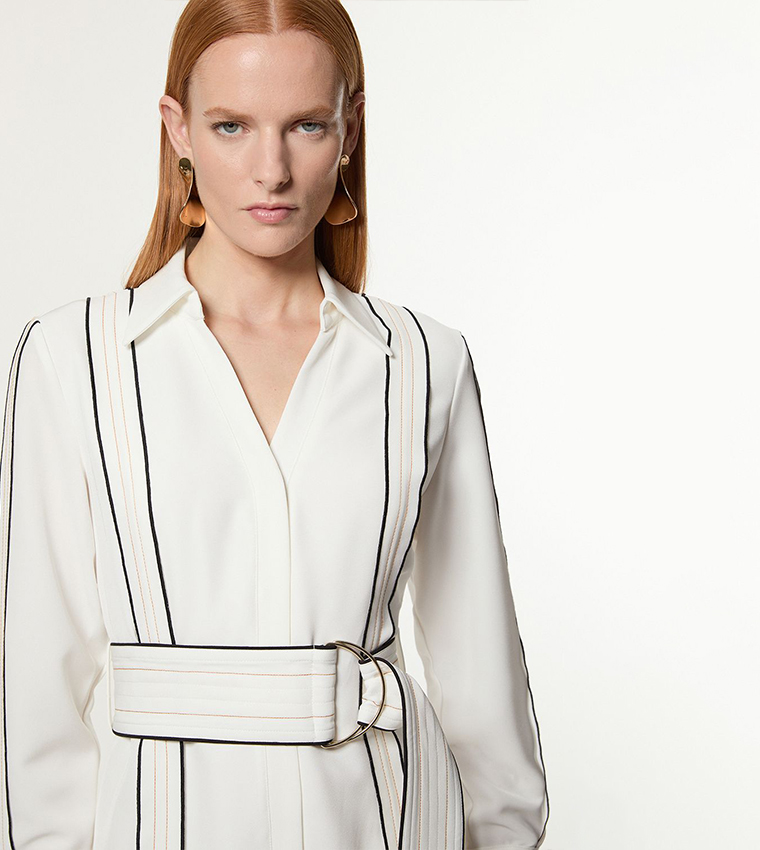 Soft Tailored Contrast Tipped Belted Wrap Mini Dress