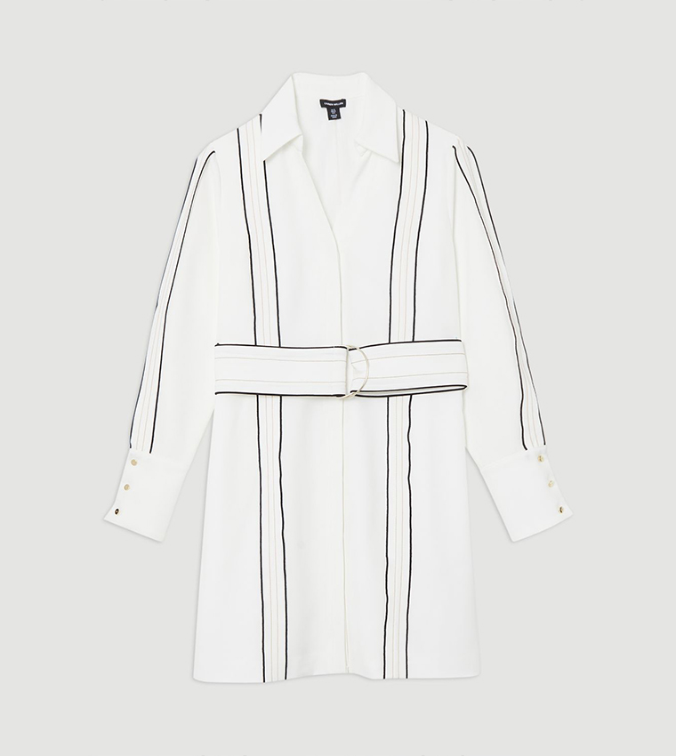 Soft Tailored Contrast Tipped Belted Wrap Mini Dress