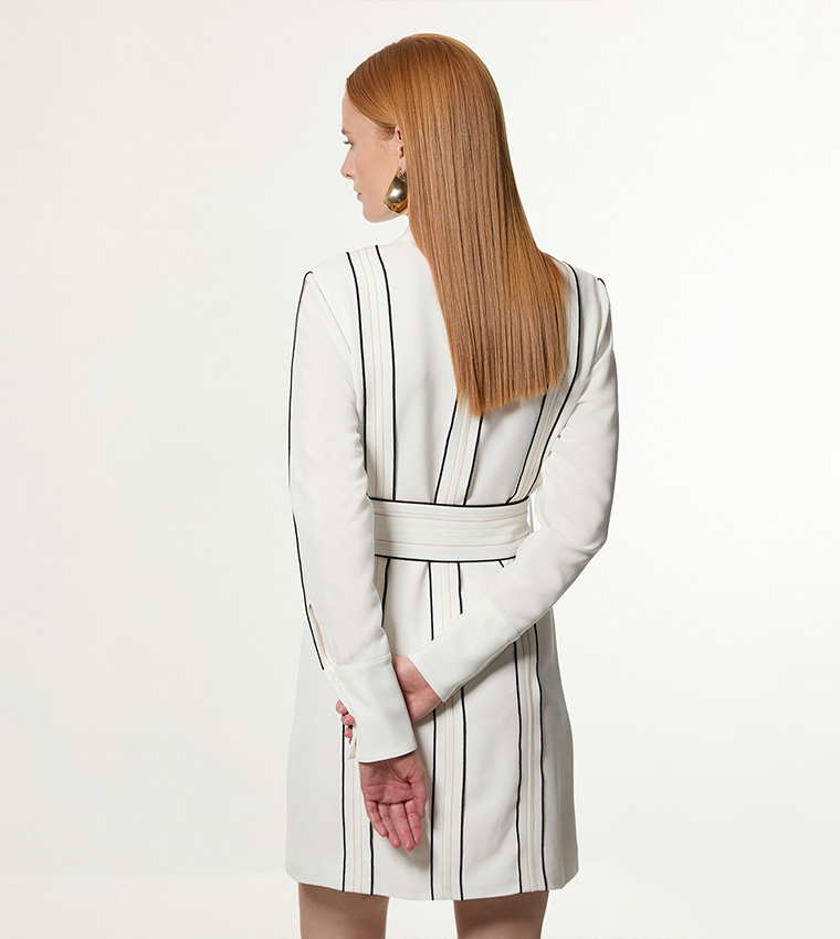 Soft Tailored Contrast Tipped Belted Wrap Mini Dress