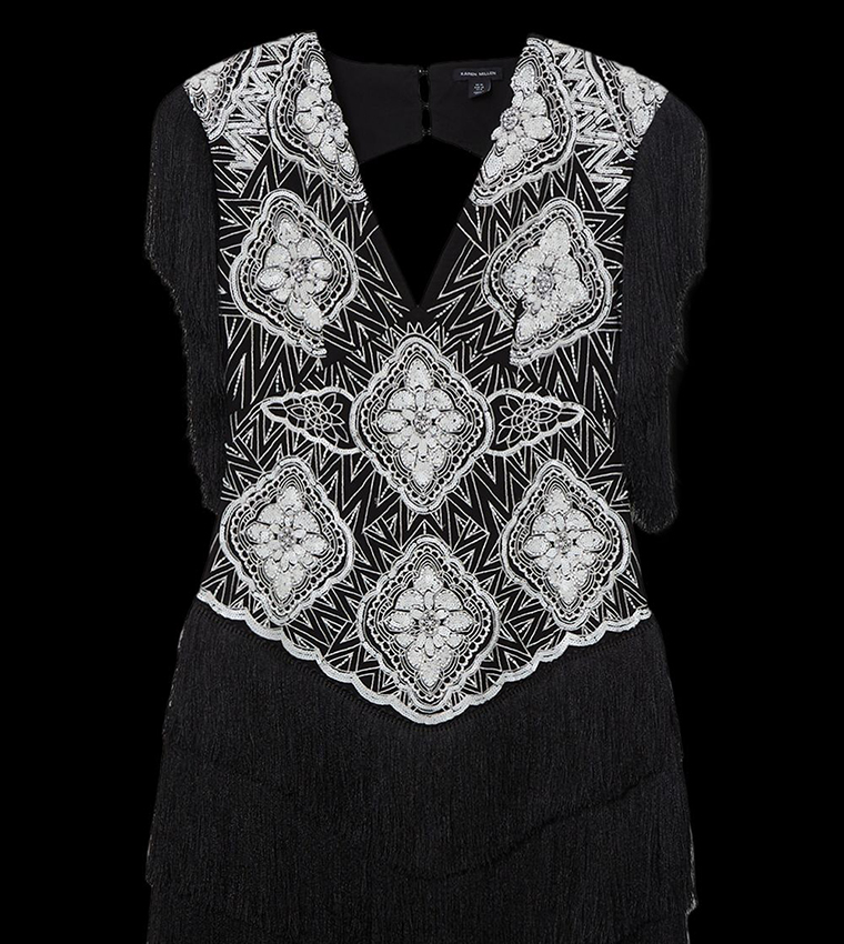 Embellished Fringe Strappy Woven Mini Dress