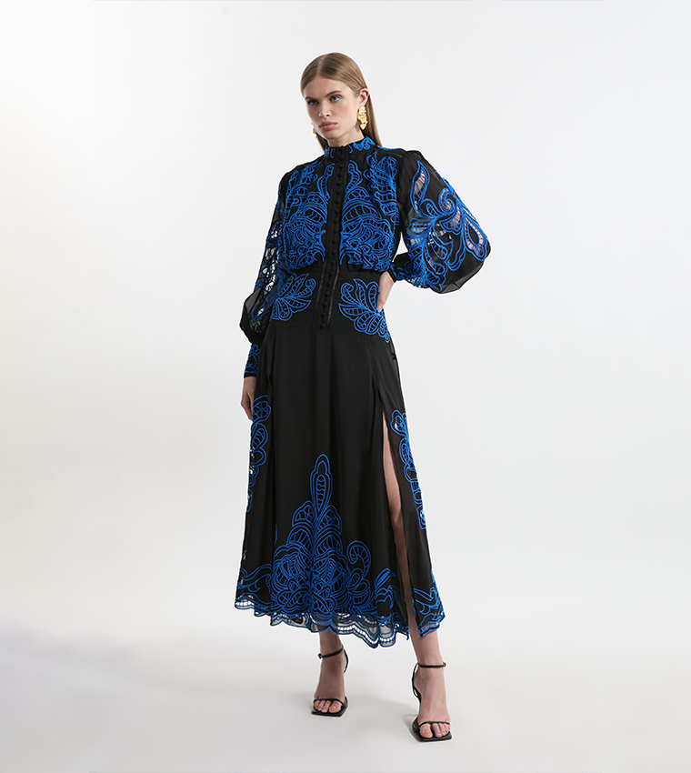 Petite Cut Work Embroidered Woven Maxi Dress