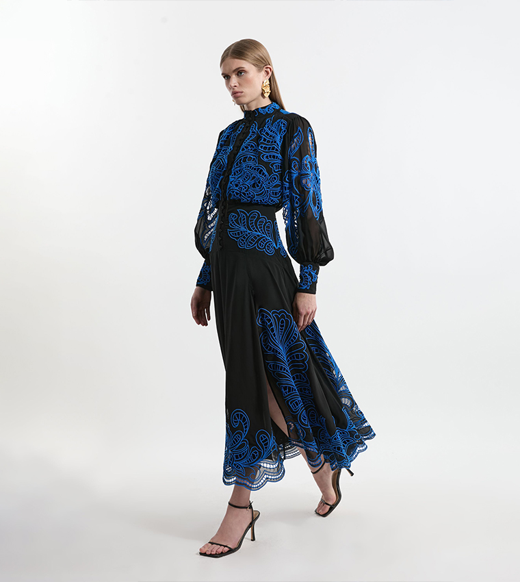 Petite Cut Work Embroidered Woven Maxi Dress