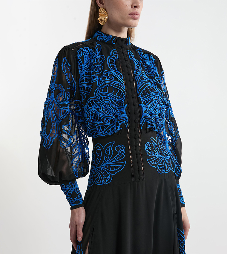 Petite Cut Work Embroidered Woven Maxi Dress