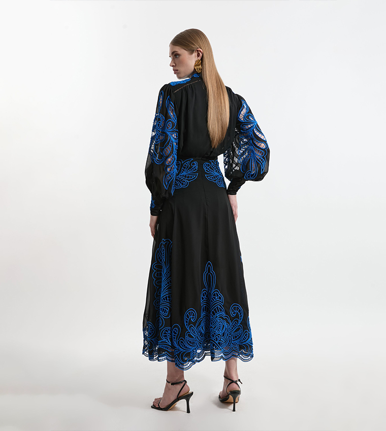 Petite Cut Work Embroidered Woven Maxi Dress
