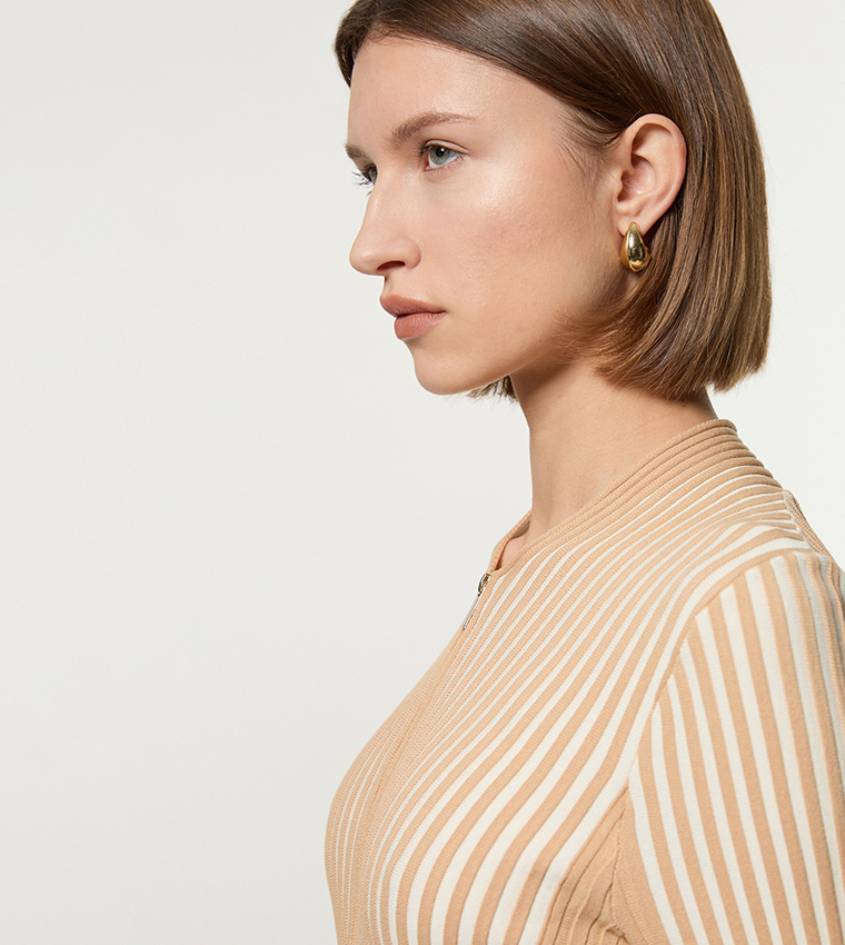 Striped Zip Through Peplum Knitted Jacket