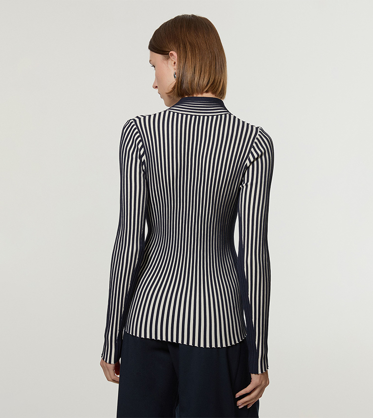 Stripe Fitted Long Sleeves Knitted Top
