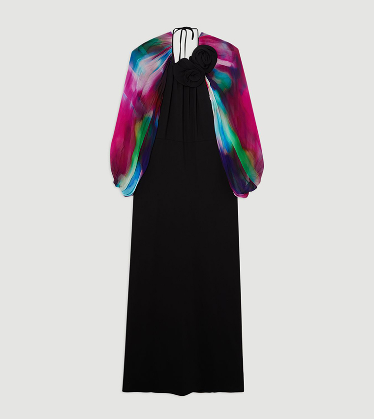 Printed Viscose Cady Cold Shoulder Maxi Dress