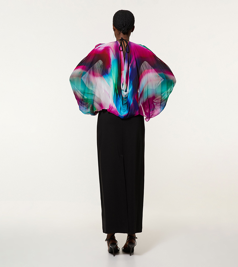 Printed Viscose Cady Cold Shoulder Maxi Dress