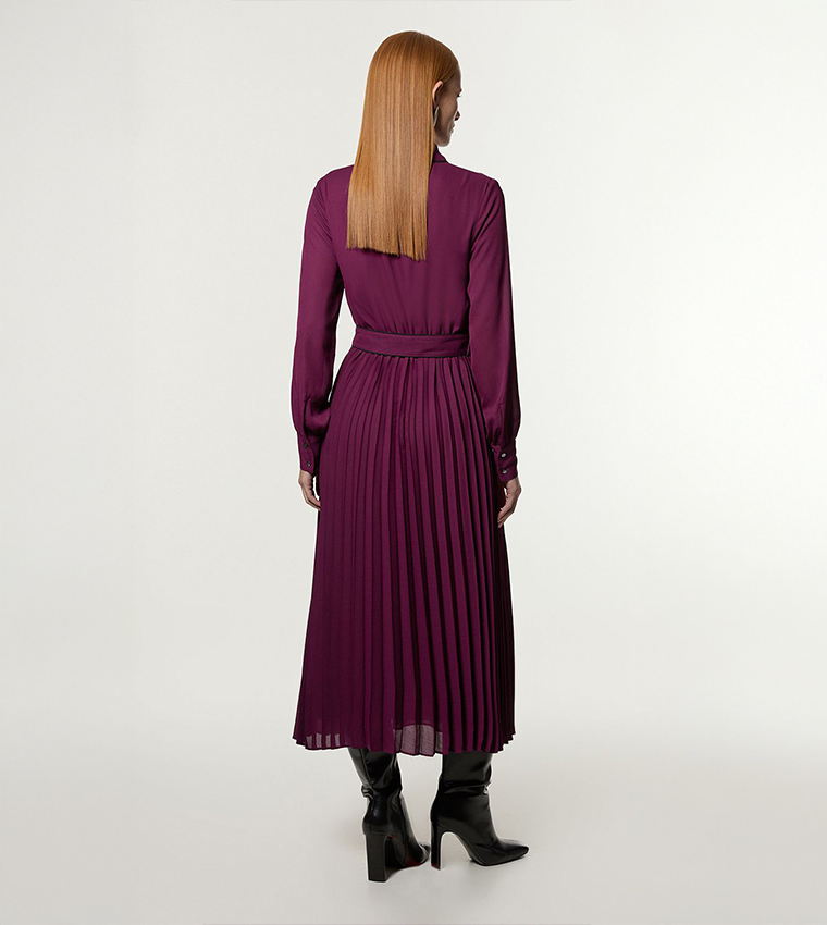 Buy Karen Millen Georgette Pleated Woven Belted Midi Dress In