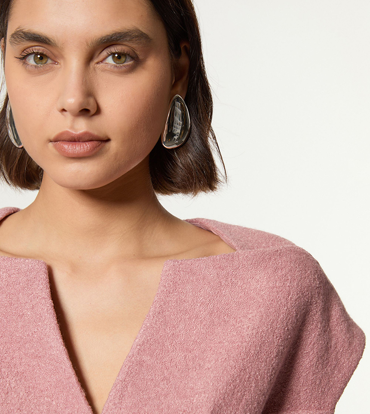 Textured Wool Blend Darted Midi Dress