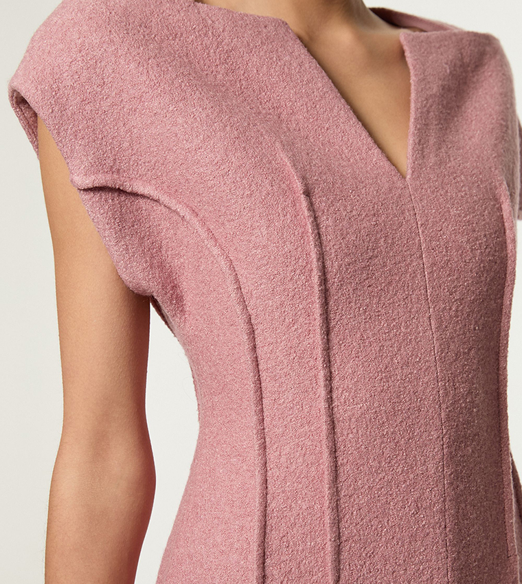 Textured Wool Blend Darted Midi Dress