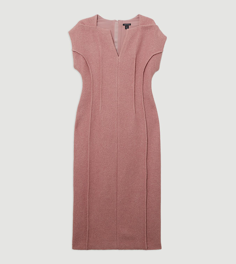 Textured Wool Blend Darted Midi Dress