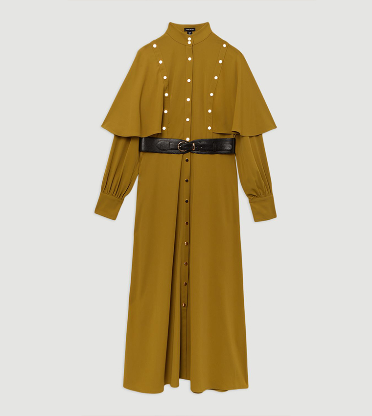 Studded Crepe Cape Sleeves Woven Maxi Dress