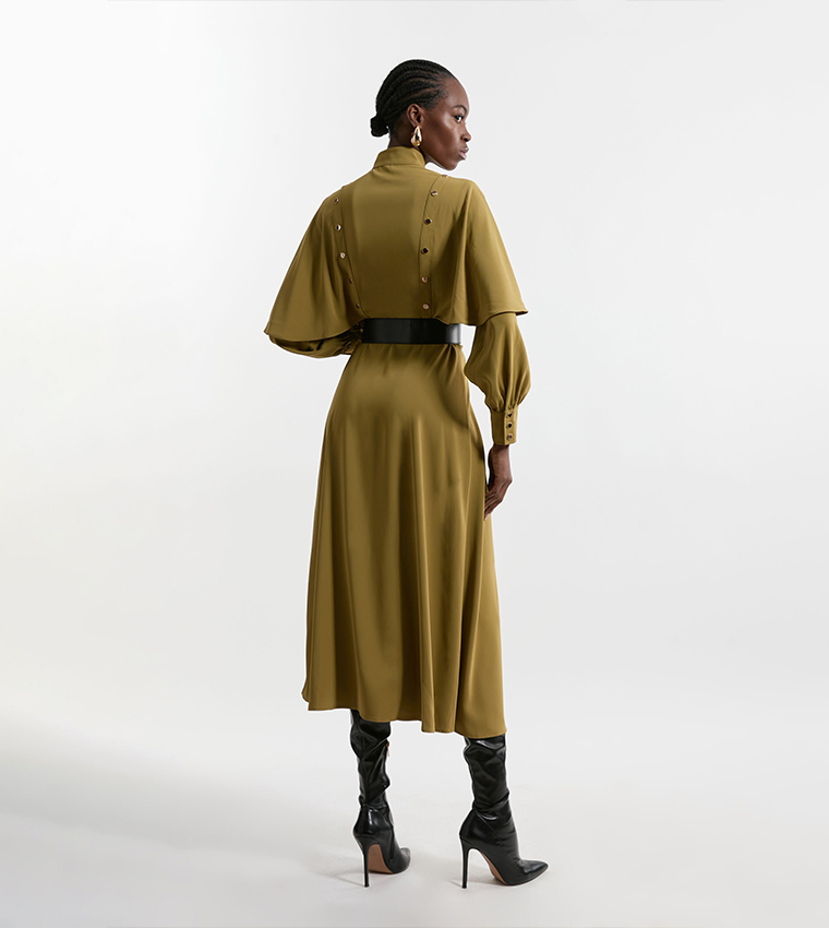 Studded Crepe Cape Sleeves Woven Maxi Dress