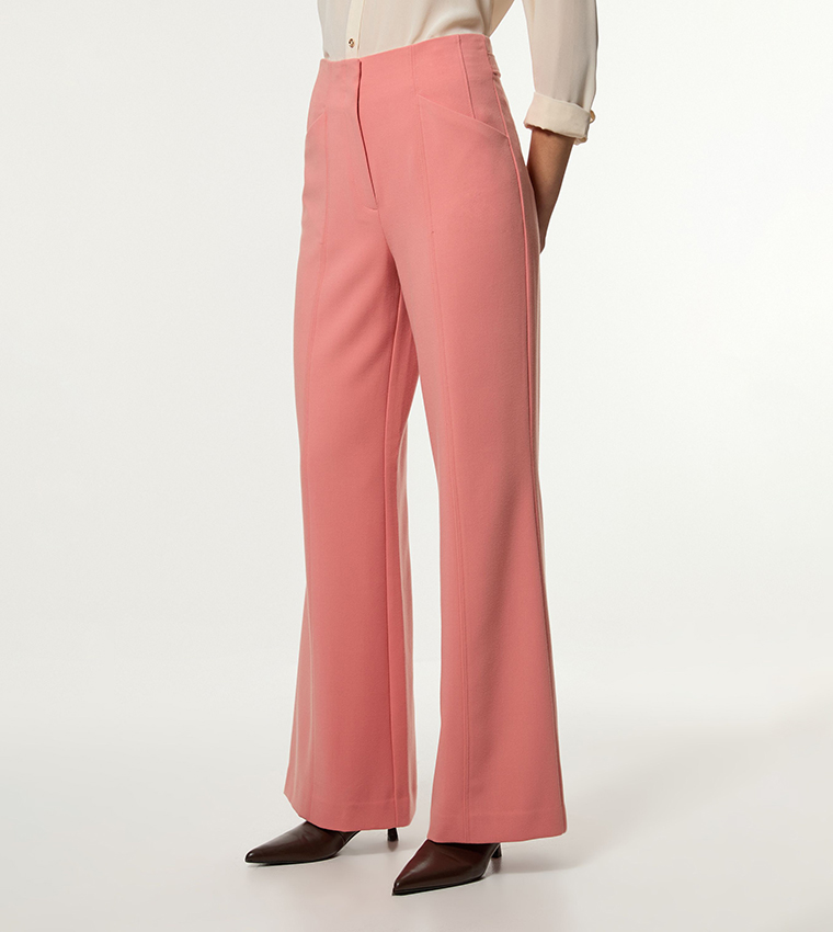 Compact Stretch Tailored Seam Detail Wide Leg Trousers