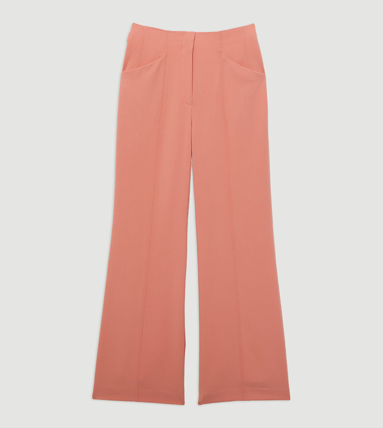 Compact Stretch Tailored Seam Detail Wide Leg Trousers