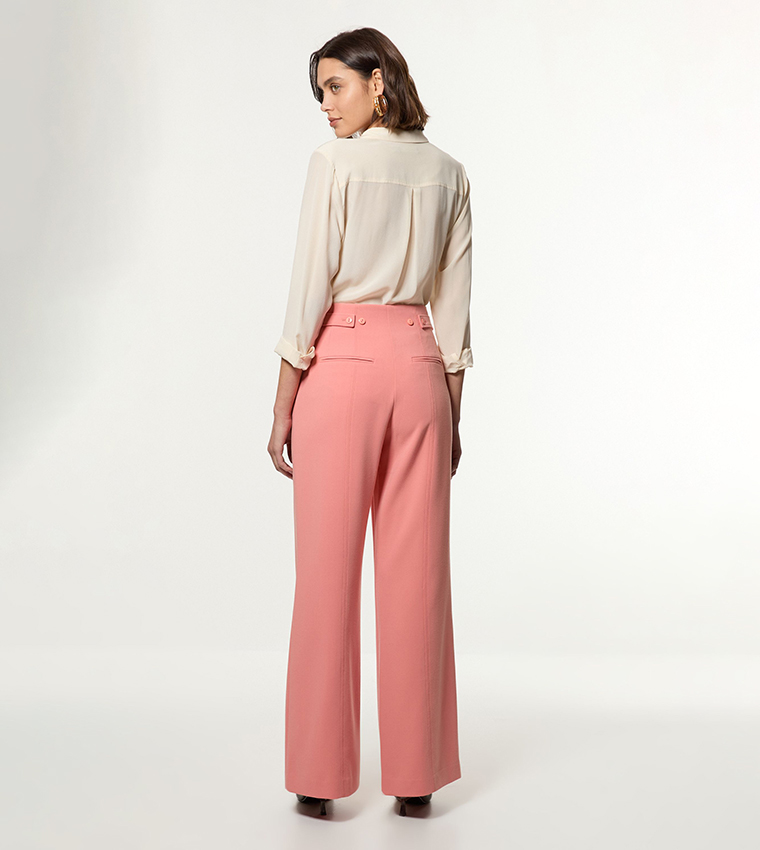 Compact Stretch Tailored Seam Detail Wide Leg Trousers
