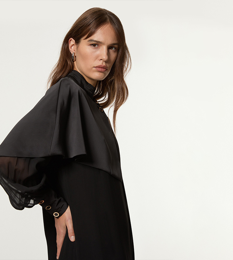 Tall Military Sheer Cape Detail Woven Maxi Dress