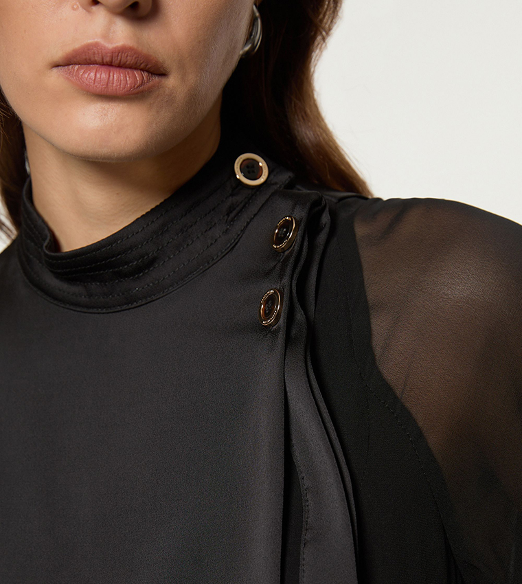 Tall Military Sheer Cape Detail Woven Maxi Dress