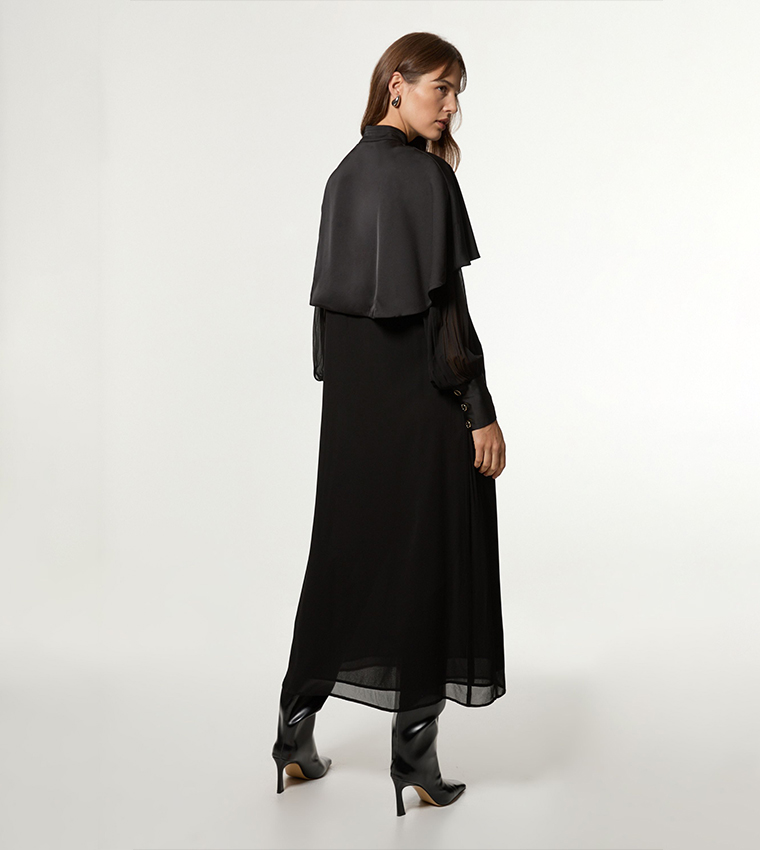 Tall Military Sheer Cape Detail Woven Maxi Dress