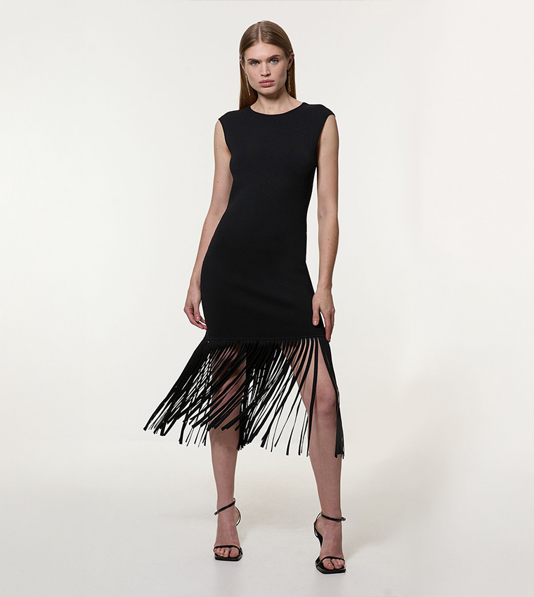Buy Karen Millen Petite Tassel Knitted Dress In Black | 6thstreet Oman