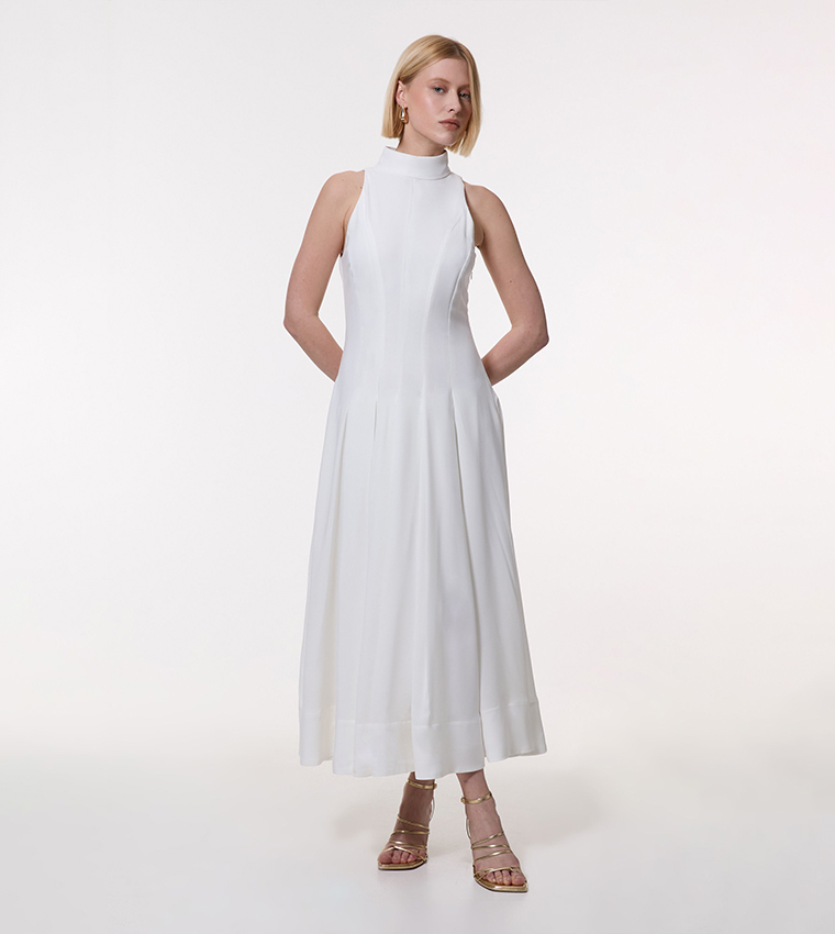 Halter Neck Pleated Woven Maxi Dress